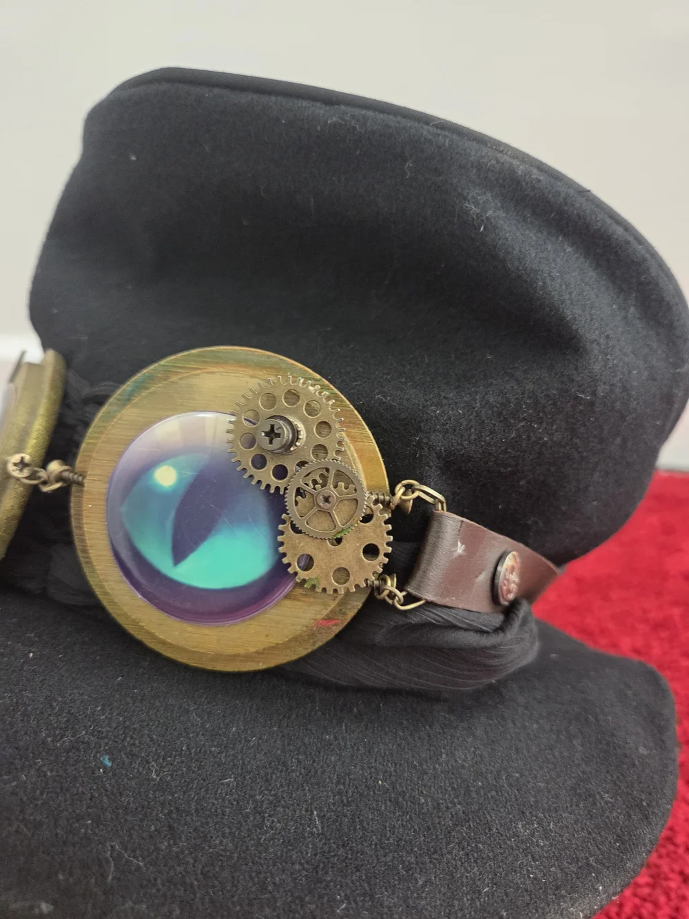 Steampunk Black Wool Hat with Goggles